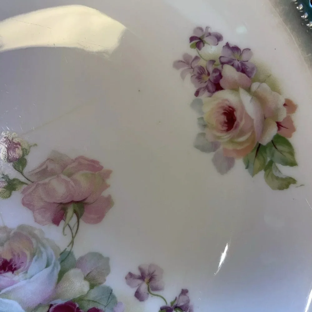 P.K. Porzellanfabrik Königszelt Silesia ~ Roses ~ Serving Bowl 1920's Tent Mark